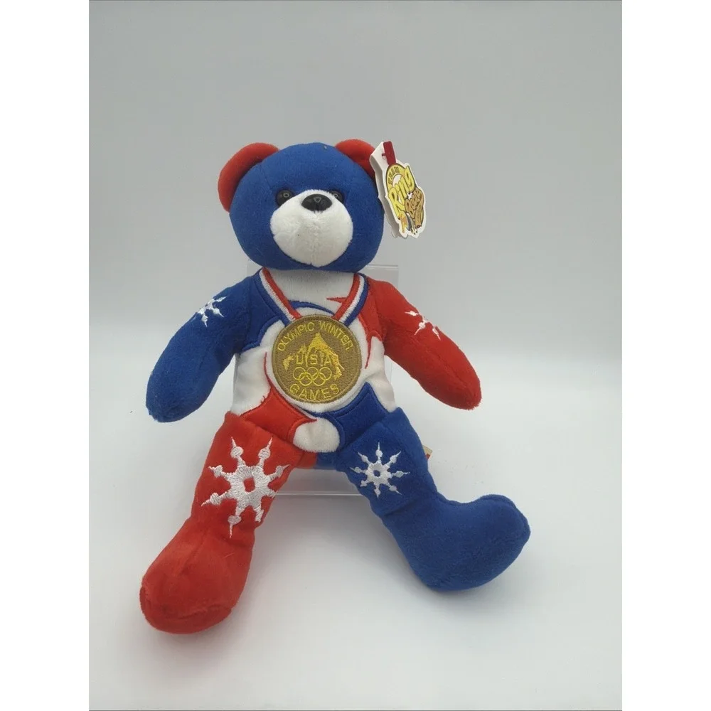 Olympic Winter USA Games 2002 Team Ring Beans Bean Bag Gold Medal Bear‎ US Flag